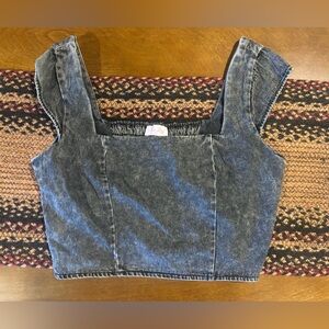 Women’s black washed denim crop top